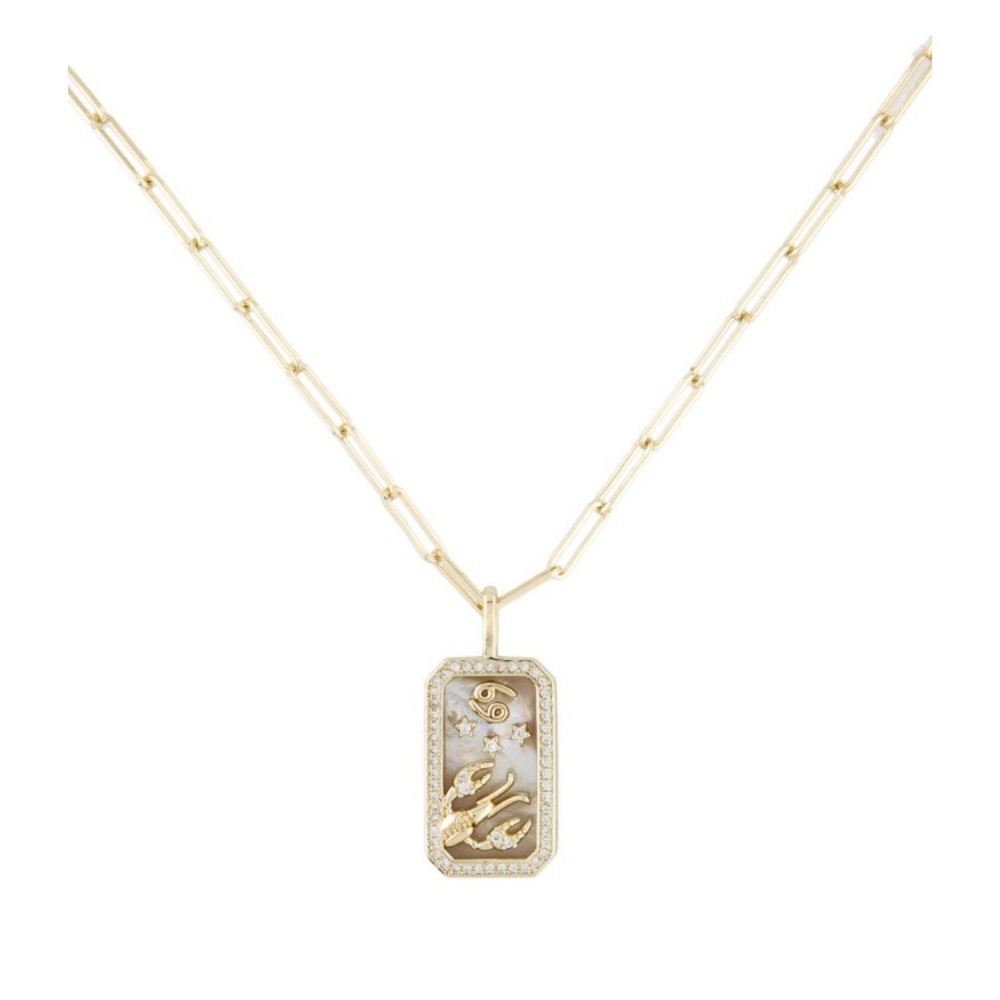 Melinda Maria Crystal and mother of pearl zodiac Cancer Amulet Pendant Necklace